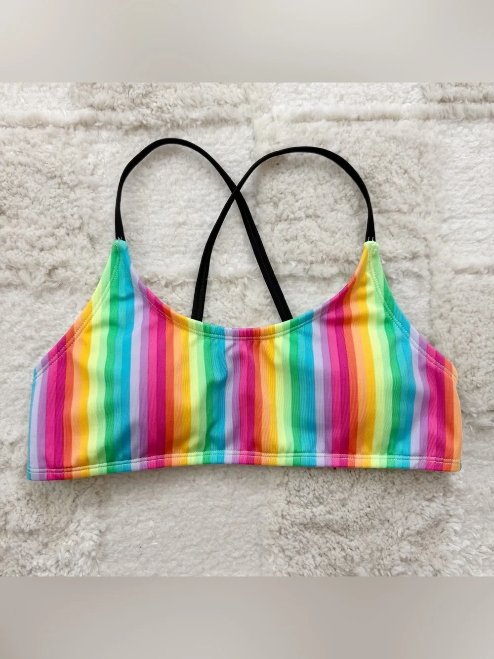 NWT Art Class Rainbow Striped Swimsuit Top Large 10/12